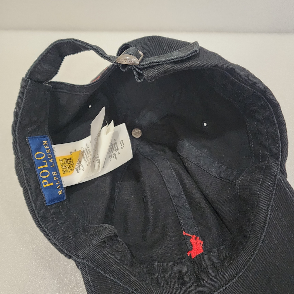 Ralph Lauren Polo Black Hat Baseball Cap Strapback  Red Pony One Size - Picture 7 of 8